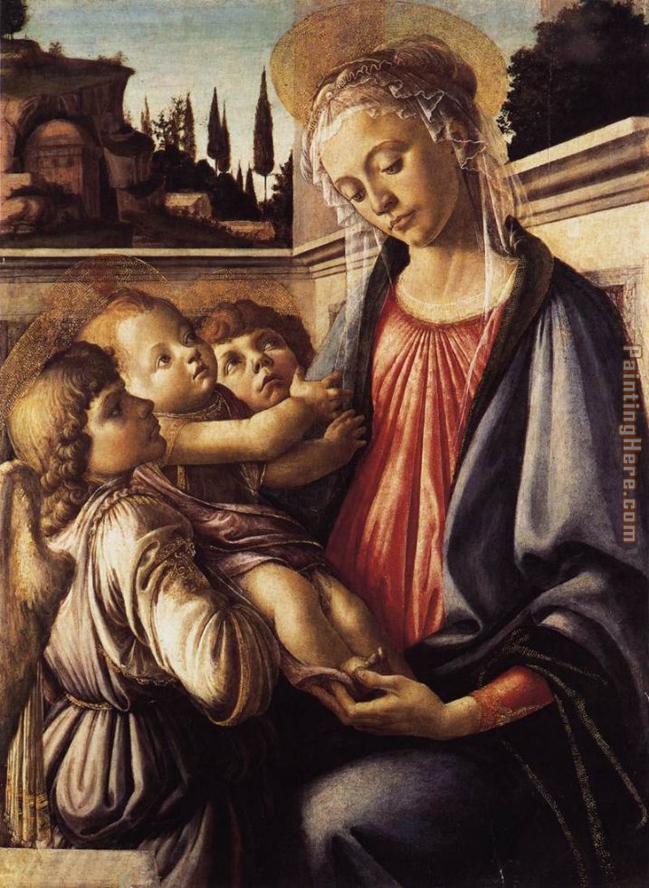 Madonna and Child and Two Angels painting - Sandro Botticelli Madonna and Child and Two Angels art painting